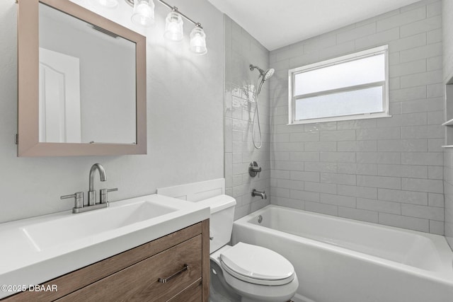 full bath featuring toilet, tub / shower combination, and vanity