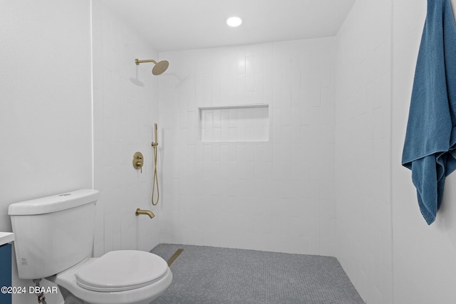 bathroom with toilet and a tile shower