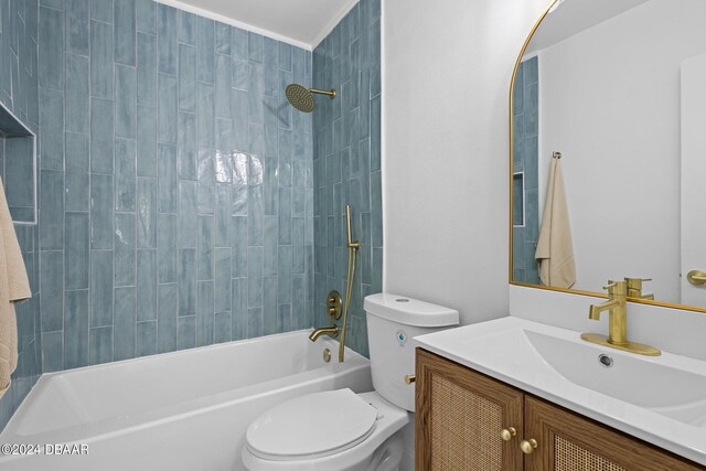 full bathroom featuring vanity, toilet, and shower / washtub combination