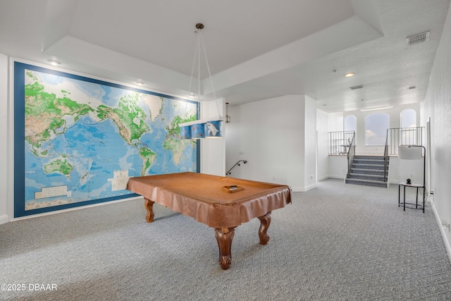 4690 S Atlantic Ave, Ponce Inlet, FL 32127 - recreation room featuring carpet floors, a raised ceiling, and billiards table
