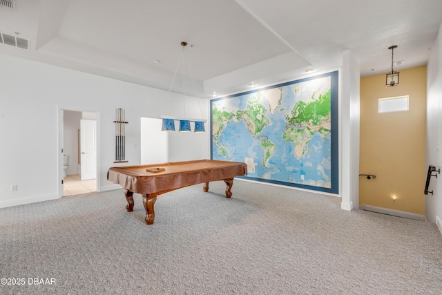 4690 S Atlantic Ave, Ponce Inlet, FL 32127 - recreation room with carpet flooring, a tray ceiling, and billiards table
