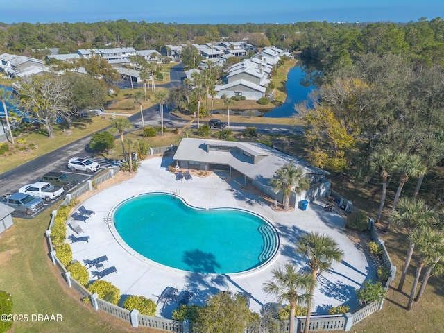 view of swimming pool featuring a patio area