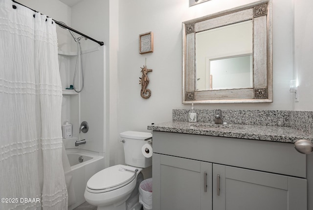 full bathroom featuring vanity, toilet, and shower / bath combo with shower curtain