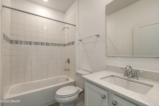 full bathroom featuring shower / bath combination, vanity, and toilet