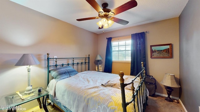 bedroom with carpet flooring and ceiling fan