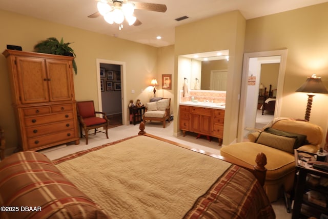 6 Rosalyn Lndg, Daytona Beach, FL 32118 - bedroom with ensuite bath, a ceiling fan, and recessed lighting
