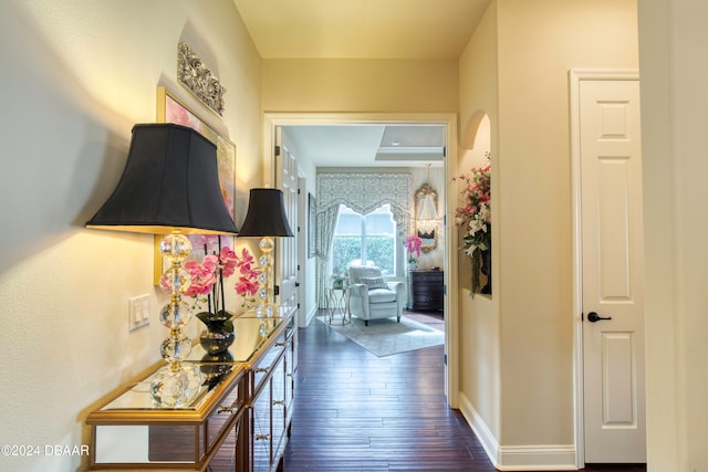 hallway featuring dark hardwood / wood-style floors