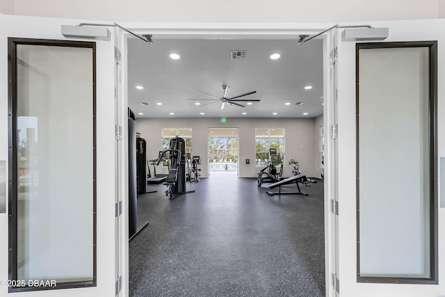 3330 Arch Ave, Ormond Beach, FL 32174 - exercise room with a ceiling fan, recessed lighting, and visible vents
