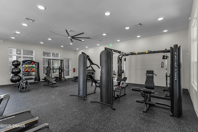 3330 Arch Ave, Ormond Beach, FL 32174 - workout area with recessed lighting, a ceiling fan, and visible vents