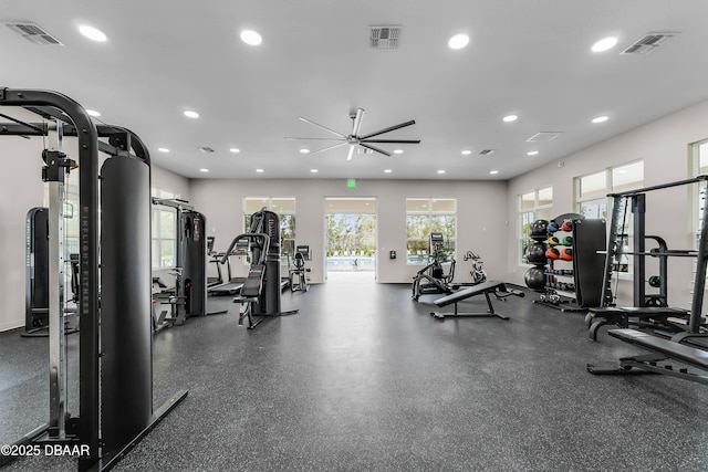 3330 Arch Ave, Ormond Beach, FL 32174 - workout area featuring recessed lighting, ceiling fan, and visible vents
