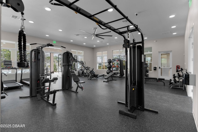 3330 Arch Ave, Ormond Beach, FL 32174 - workout area featuring a ceiling fan, recessed lighting, and visible vents
