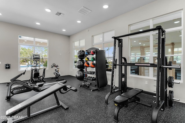 3330 Arch Ave, Ormond Beach, FL 32174 - exercise room featuring visible vents, recessed lighting, and baseboards