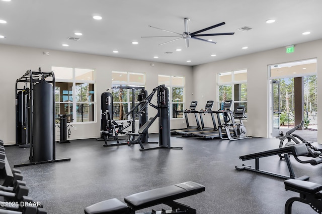 3330 Arch Ave, Ormond Beach, FL 32174 - workout area featuring ceiling fan, recessed lighting, and visible vents