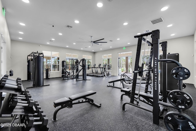 3330 Arch Ave, Ormond Beach, FL 32174 - exercise room with ceiling fan, recessed lighting, and visible vents