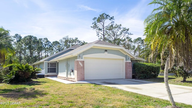 ranch-style home featuring a garage and a front yard