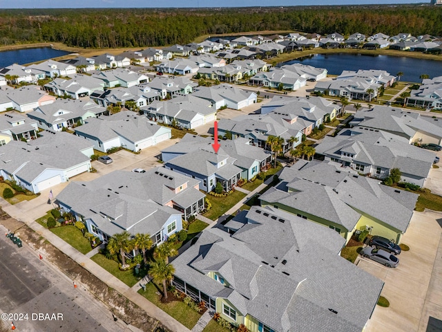 drone / aerial view featuring a water view