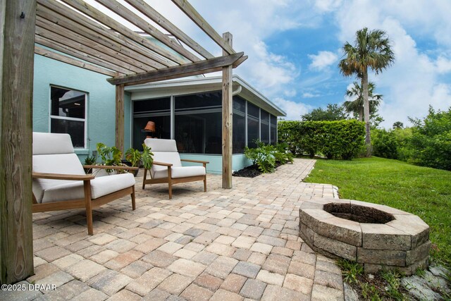 1327 Wayne Ave, New Smyrna Beach, FL 32168 - view of patio / terrace with a sunroom and a pergola
