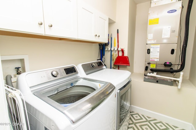 1327 Wayne Ave, New Smyrna Beach, FL 32168 - washroom featuring washer and dryer, cabinet space, heating unit, and light floors