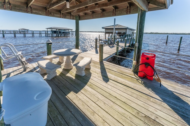 view of dock with a water view