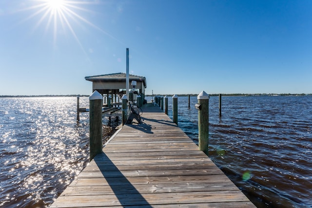 view of dock featuring a water view