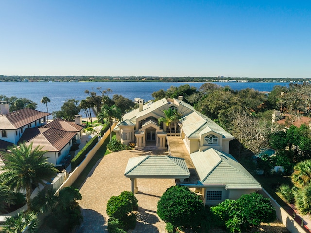 aerial view with a water view