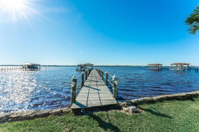 view of dock featuring a water view