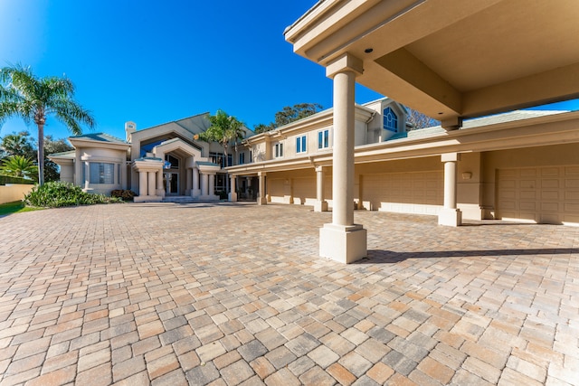 exterior space with a garage