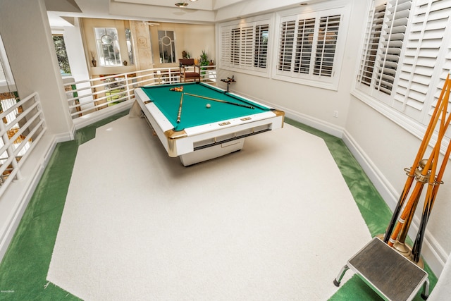 game room featuring carpet and billiards