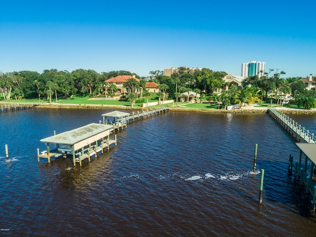 dock area featuring a water view