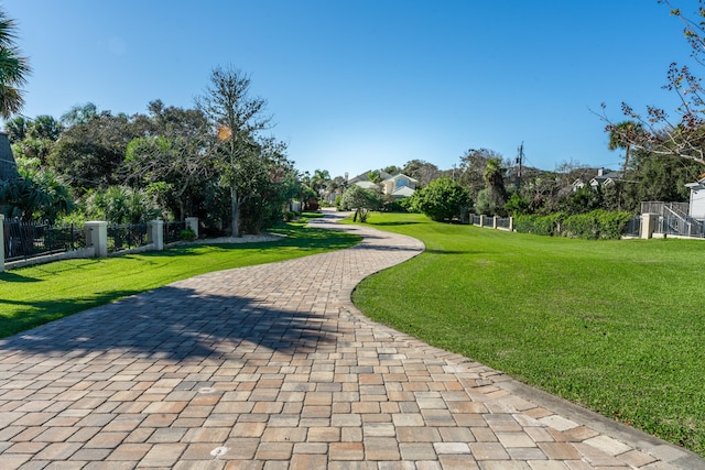 view of community featuring a lawn