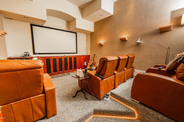 home theater room featuring carpet flooring