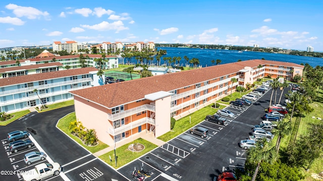 aerial view with a water view