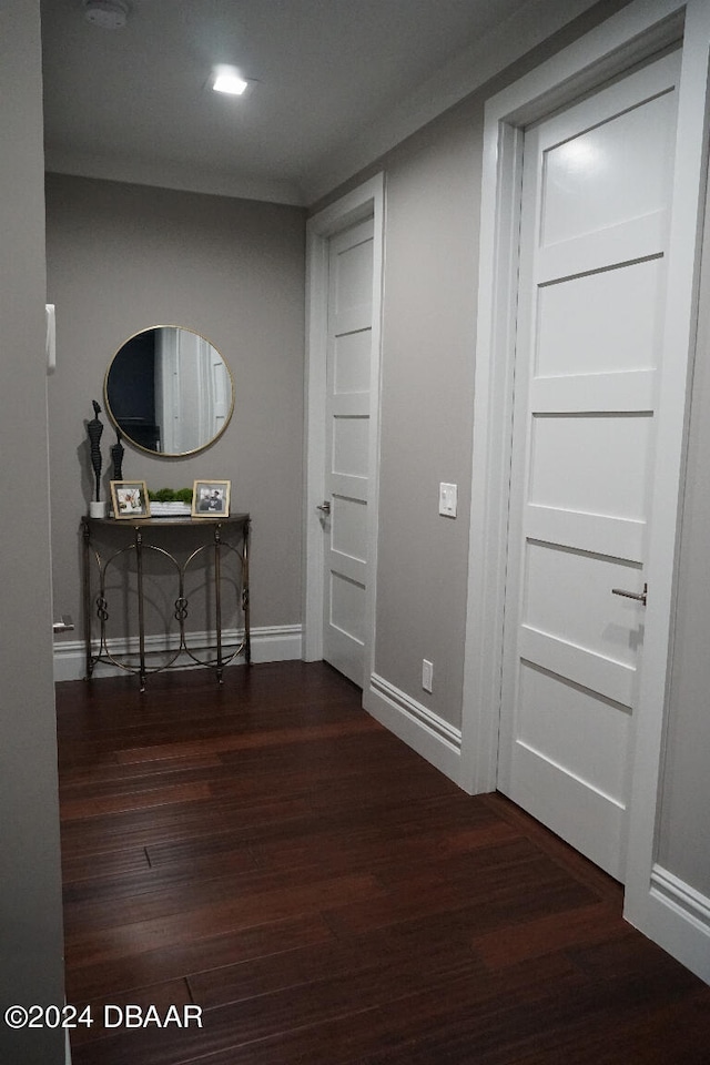 hall with dark hardwood / wood-style flooring