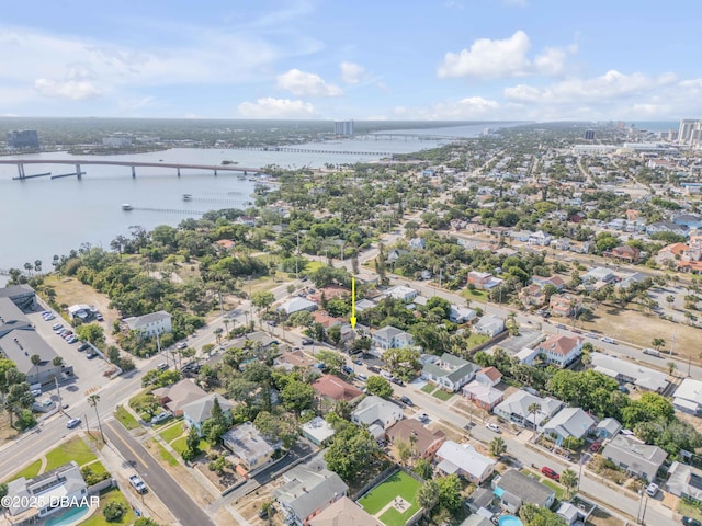aerial view featuring a residential view and a water view