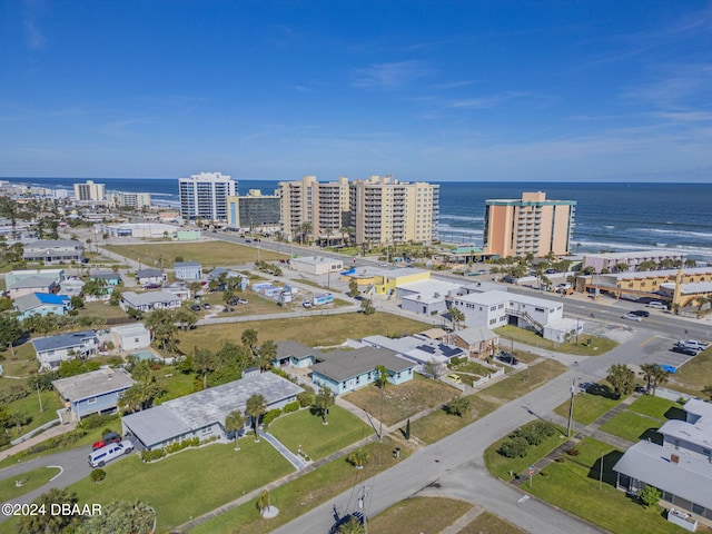 aerial view featuring a water view and a city view