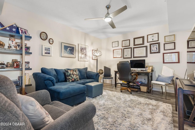 231 Riverside Dr Unit 1803-1, Daytona Beach, FL 32117 - living area featuring ceiling fan, wood finished floors, and an office area