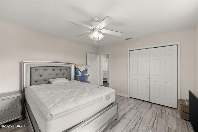 bedroom with a closet and ceiling fan