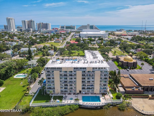 aerial view with a water view