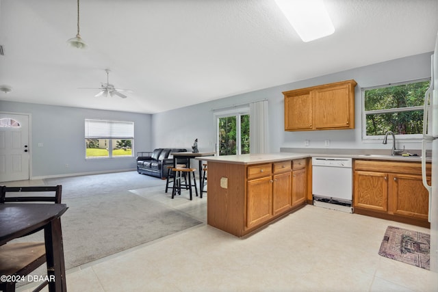 kitchen featuring dishwasher, pendant lighting, sink, and plenty of natural light