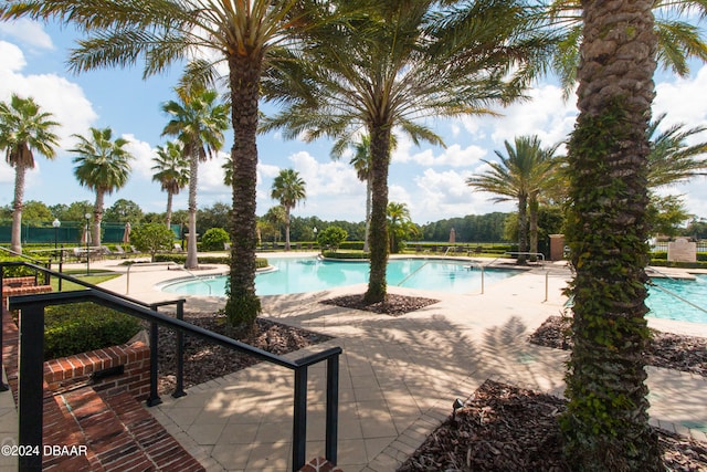 view of swimming pool with a patio area