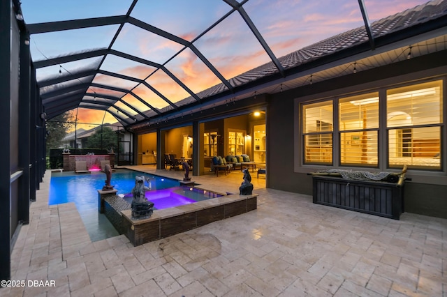 650 Woodbridge Dr, Ormond Beach, FL 32174 - view of swimming pool featuring an outdoor hangout area, a patio area, a lanai, and a pool with connected hot tub