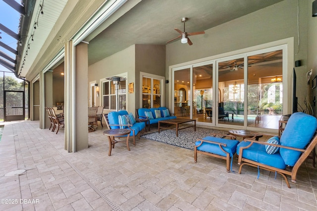 650 Woodbridge Dr, Ormond Beach, FL 32174 - view of patio with a ceiling fan, a lanai, and outdoor lounge area