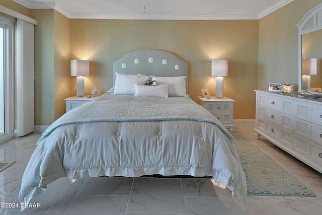 bedroom with ornamental molding