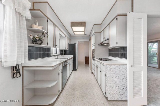 10 Juniper Dr, Ormond Beach, FL 32176 - kitchen featuring open shelves, a sink, stainless steel dishwasher, light countertops, and backsplash