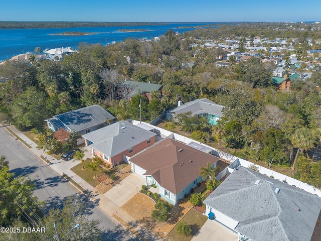 drone / aerial view featuring a water view