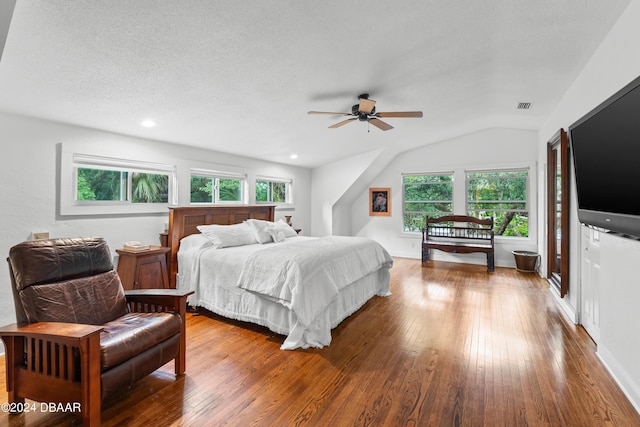 120 Beach St, Ponce Inlet, FL 32127 - bedroom featuring hardwood / wood-style flooring, vaulted ceiling, and ceiling fan
