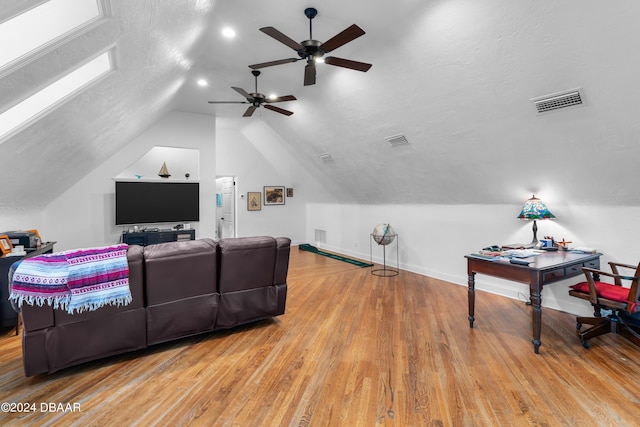 120 Beach St, Ponce Inlet, FL 32127 - living room featuring ceiling fan, lofted ceiling, wood finished floors, and recessed lighting
