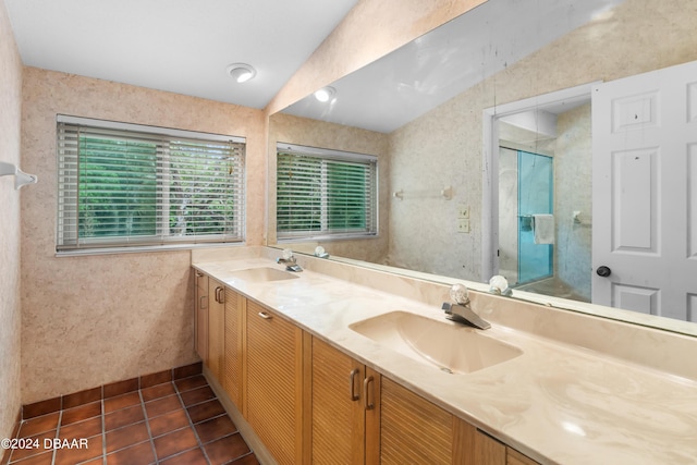 120 Beach St, Ponce Inlet, FL 32127 - full bath with double vanity, tile patterned floors, and a stall shower
