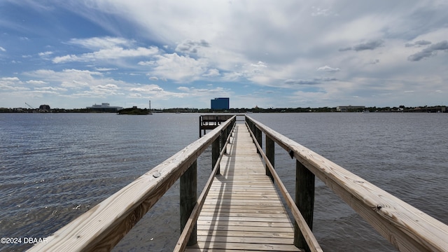 view of dock featuring a water view