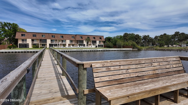 dock area with a water view